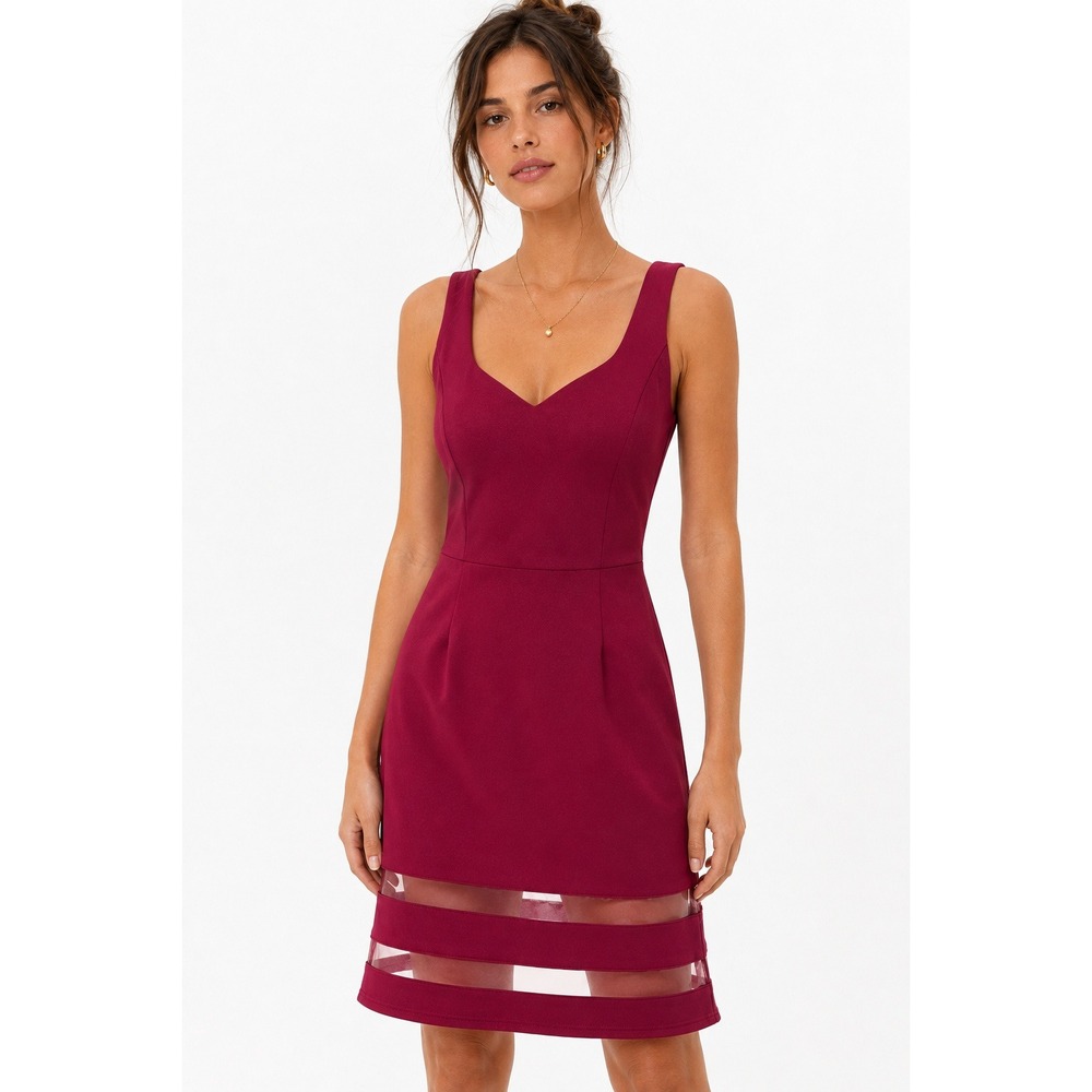 Adelyn Rae Womens V-Neck Ruffle Hem Fit & Flare Dress Burgundy Red Small NWOT